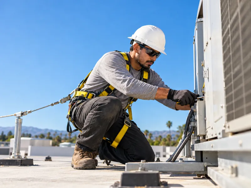 General liability protection - technician working safely on roof