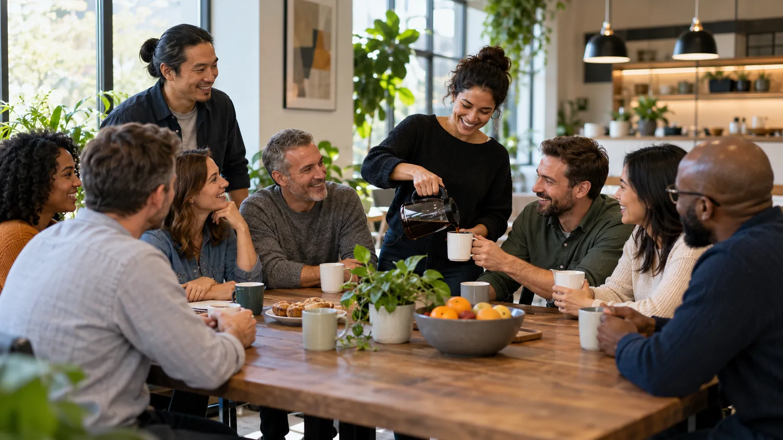 Small teams hero - employees gathered in bright office